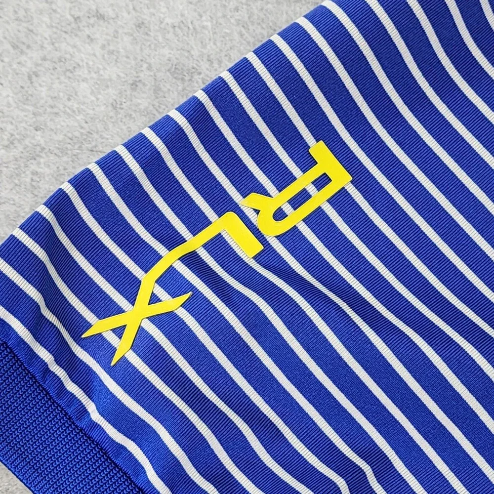Ralph Lauren RLX Polo Mens Size Large‎ Blue Stripe Button Shirt Flaw On Collar.